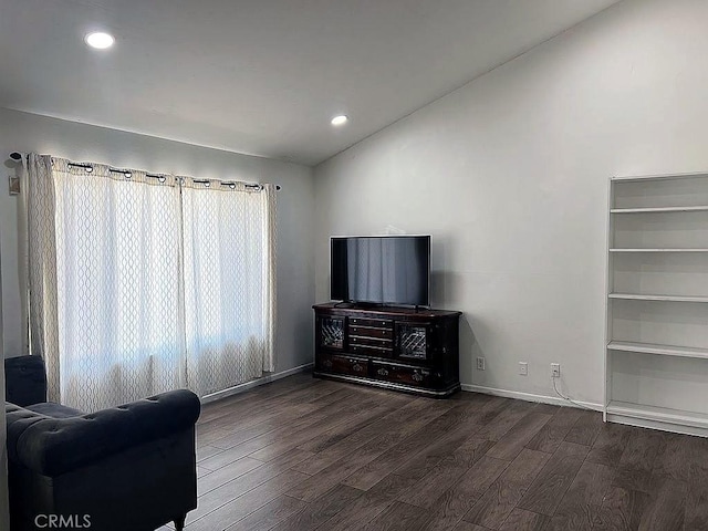 410 Russell Ave Unit C, Monterey Park, CA 91755 - living room with vaulted ceiling, dark wood-style flooring, baseboards, and recessed lighting
