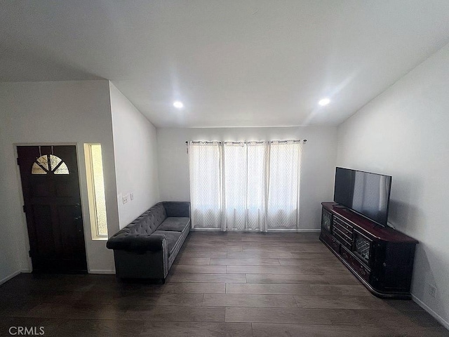 410 Russell Ave Unit C, Monterey Park, CA 91755 - living room featuring wood finished floors, baseboards, recessed lighting, and lofted ceiling