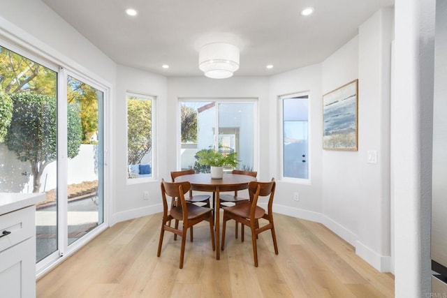 4161 Rhodes Way, Oceanside, CA 92056 - dining area with light wood-type flooring, baseboards, and recessed lighting