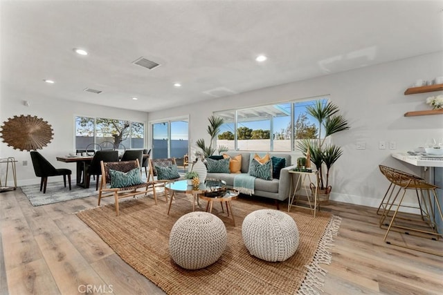 60468 Latham Trl, Joshua Tree, CA 92252 - living area with wood finished floors, baseboards, and recessed lighting