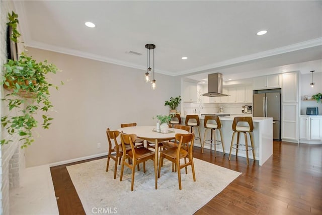 2486 Napoli Way, Costa Mesa, CA 92627 - dining space featuring crown molding, recessed lighting, and dark wood finished floors