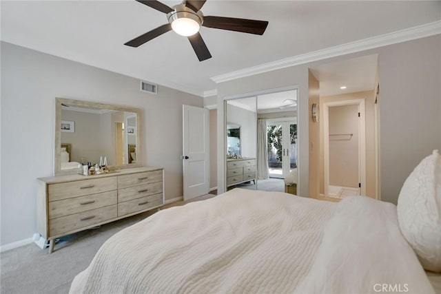2486 Napoli Way, Costa Mesa, CA 92627 - carpeted bedroom featuring crown molding, a closet, a ceiling fan, and baseboards