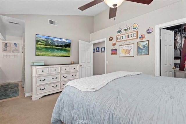 6600 Montresor Pl, Rancho Cucamonga, CA 91737 - bedroom featuring light colored carpet, a ceiling fan, a closet, and high vaulted ceiling