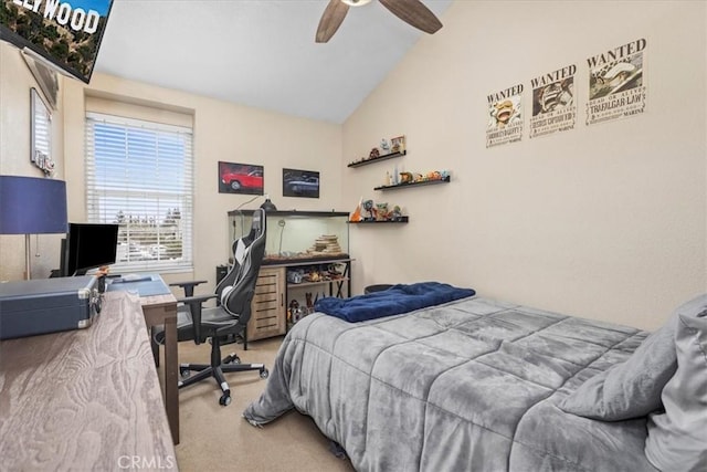 6600 Montresor Pl, Rancho Cucamonga, CA 91737 - carpeted bedroom featuring vaulted ceiling, an office area, and ceiling fan