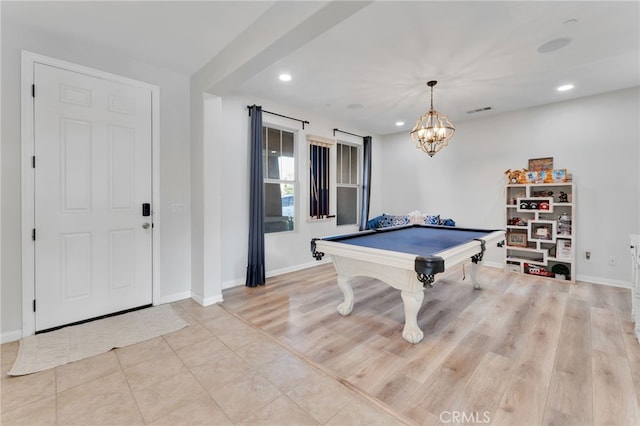 4777 Magnum Way, Jurupa Valley, CA 91752 - rec room with pool table, recessed lighting, baseboards, and a chandelier