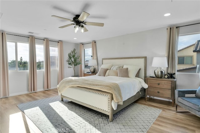 4777 Magnum Way, Jurupa Valley, CA 91752 - bedroom featuring light wood-style floors, recessed lighting, and a ceiling fan