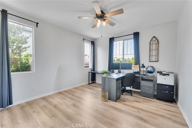 4777 Magnum Way, Jurupa Valley, CA 91752 - home office featuring healthy amount of natural light, light wood-style floors, and a ceiling fan