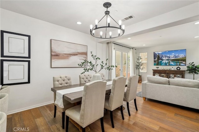 410 N Tapia Ln, Brea, CA 92821 - dining area with a chandelier, wood finished floors, recessed lighting, and baseboards