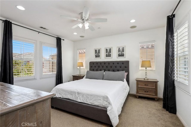 410 N Tapia Ln, Brea, CA 92821 - bedroom featuring light colored carpet, recessed lighting, baseboards, and ceiling fan