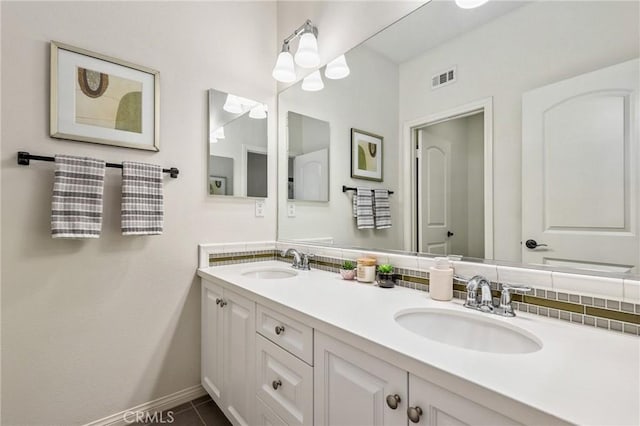 410 N Tapia Ln, Brea, CA 92821 - full bath with double vanity, baseboards, and tile patterned floors