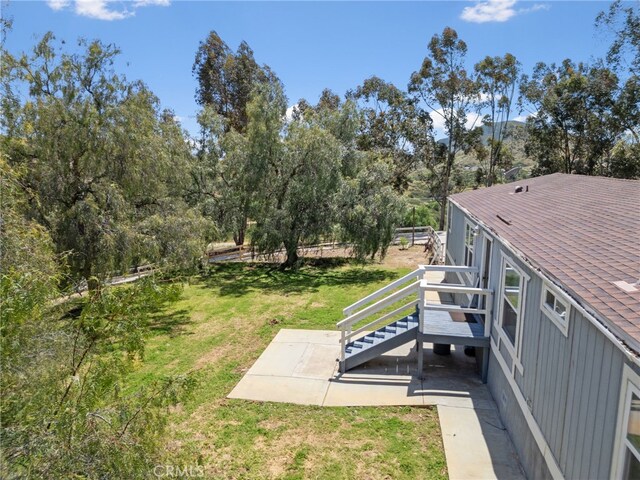 32955 Buckskin Rd, Temecula, CA 92592 - view of grassy yard featuring a patio and stairway