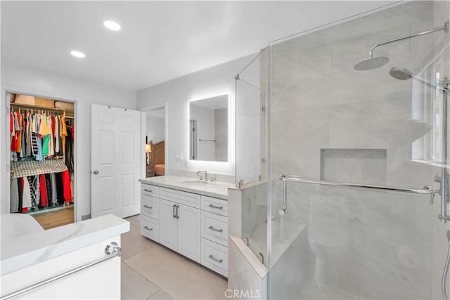 1931 El Sereno Ave, Arcadia, CA 91007 - full bathroom with a stall shower, vanity, recessed lighting, and tile patterned floors