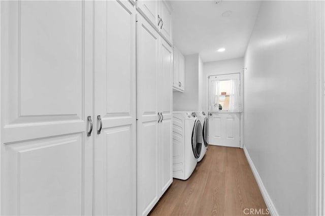 1931 El Sereno Ave, Arcadia, CA 91007 - laundry area with washer and dryer, light wood-style floors, cabinet space, baseboards, and recessed lighting