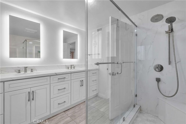 1931 El Sereno Ave, Arcadia, CA 91007 - full bathroom featuring a marble finish shower and double vanity