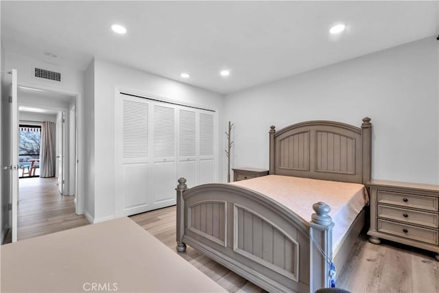 1931 El Sereno Ave, Arcadia, CA 91007 - bedroom with light wood-style floors, a closet, and recessed lighting