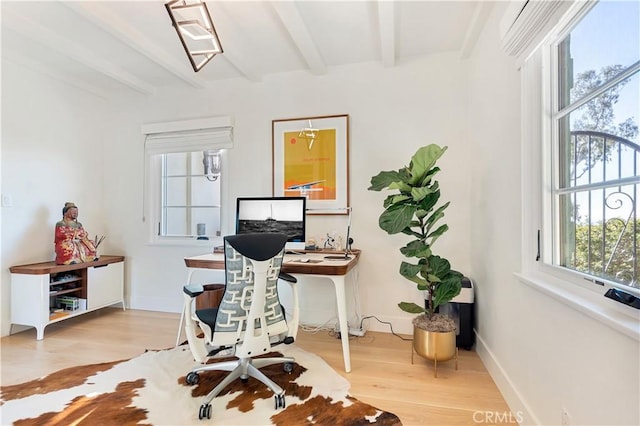 802 Rembrandt Dr, Laguna Beach, CA 92651 - office space featuring beamed ceiling, healthy amount of natural light, wood finished floors, and baseboards