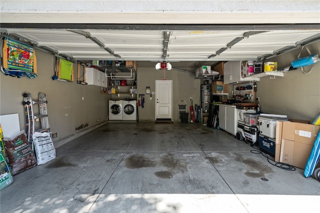 16741 Tim Ln, Van Nuys, CA 91406 - garage with washing machine and dryer, a garage door opener, and water heater