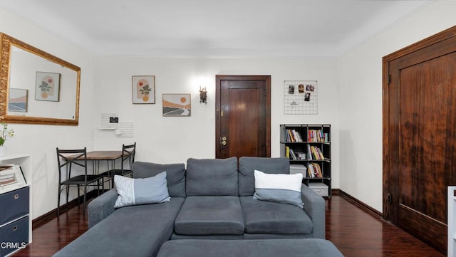 128 Lime Ave Unit 14, Long Beach, CA 90802 - living room with dark wood-type flooring, baseboards, and ornamental molding