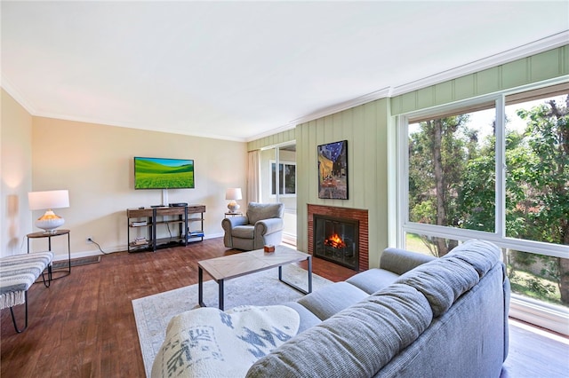 1200 N Cypress St, La Habra Heights, CA 90631 - living room with crown molding, baseboards, a fireplace, and wood finished floors