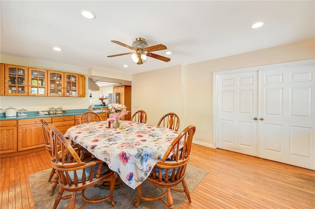 1200 N Cypress St, La Habra Heights, CA 90631 - dining room featuring light wood-style floors, a ceiling fan, and recessed lighting
