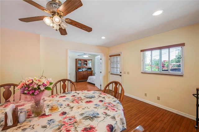 1200 N Cypress St, La Habra Heights, CA 90631 - dining room with baseboards, a ceiling fan, recessed lighting, and wood-type flooring
