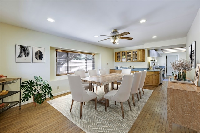 1200 N Cypress St, La Habra Heights, CA 90631 - dining area with light wood-type flooring, a ceiling fan, recessed lighting, and baseboards