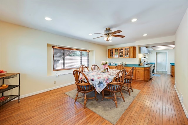 1200 N Cypress St, La Habra Heights, CA 90631 - dining area featuring light wood-type flooring, baseboards, a ceiling fan, and recessed lighting
