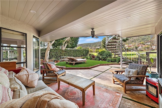 31751 E Nine, Laguna Niguel, CA 92677 - view of patio with stairs, an outdoor living space, and a ceiling fan