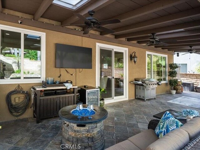 27718 Heartwood Ct, Valencia, CA 91354 - view of patio / terrace featuring a ceiling fan, an outdoor hangout area, and a grill