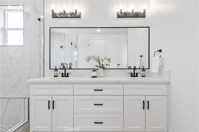 13165 N Bluffs Ct, San Miguel, CA 93451 - full bath featuring double vanity and a marble finish shower