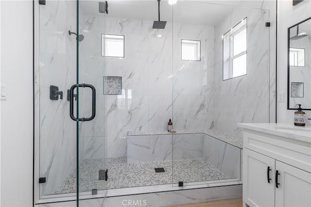 13165 N Bluffs Ct, San Miguel, CA 93451 - bathroom with a marble finish shower and vanity