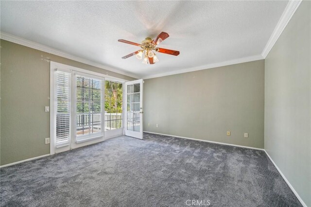 12958 Boston Ave, Chino, CA 91710 - carpeted spare room featuring crown molding, ceiling fan, a textured ceiling, and baseboards