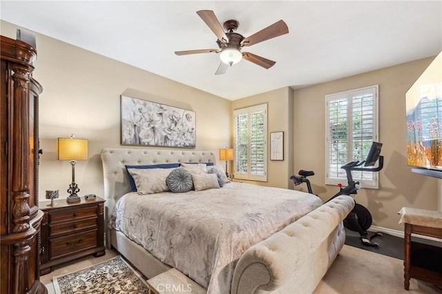 23423 Abbey Glen Pl Unit 30, Valencia, CA 91354 - bedroom with baseboards, a ceiling fan, and light carpet