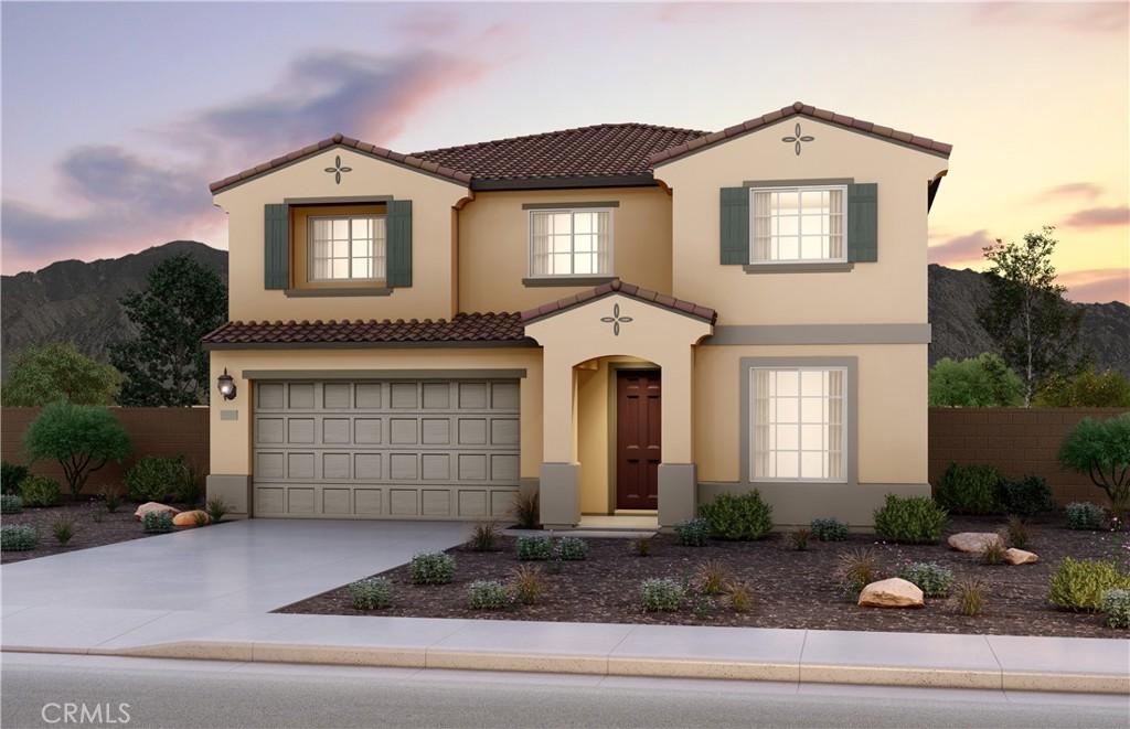 21543 Milam Dr, Riverside, CA 92507 - mediterranean / spanish home with a tiled roof, stucco siding, and a garage