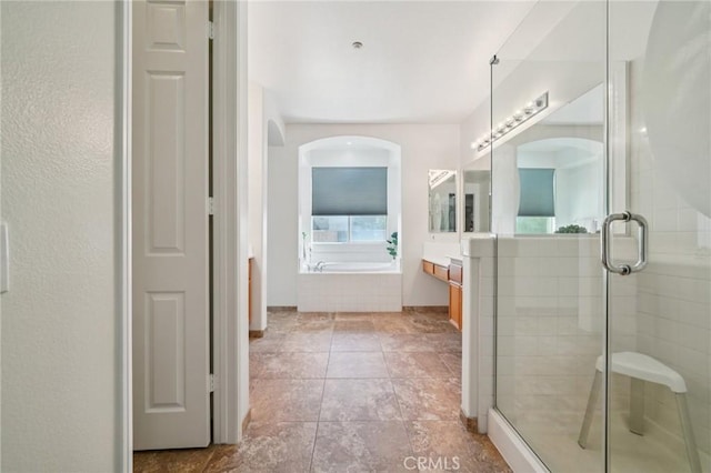 2583 Steeplechase Way, Norco, CA 92860 - bathroom featuring vanity, a garden tub, a shower stall, and tile patterned flooring