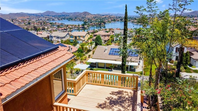 29 Villa Valtelena, Lake Elsinore, CA 92532 - wooden deck featuring a water and mountain view and a residential view