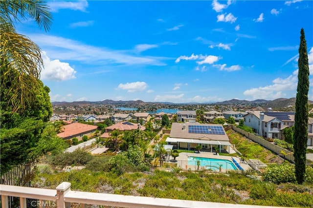 29 Villa Valtelena, Lake Elsinore, CA 92532 - view of pool with a residential view, a fenced backyard, a mountain view, and a patio area