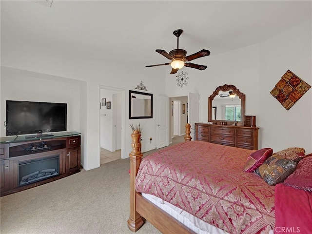 20361 Julia Ln, Saugus, CA 91350 - bedroom with light colored carpet, ceiling fan, and lofted ceiling