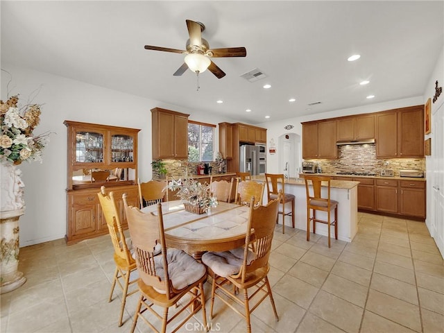 20361 Julia Ln, Saugus, CA 91350 - dining room with a ceiling fan, light tile patterned floors, and recessed lighting