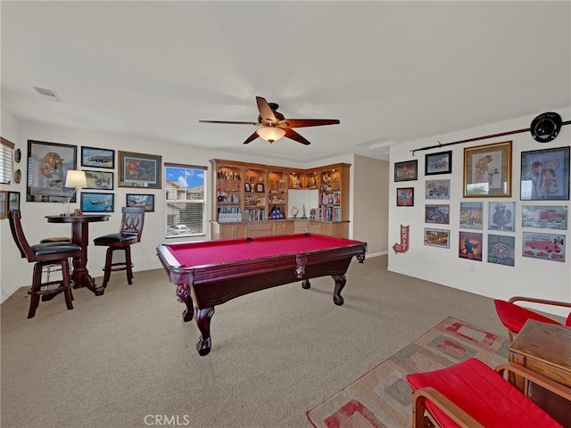 20361 Julia Ln, Saugus, CA 91350 - game room featuring a ceiling fan, pool table, and carpet floors