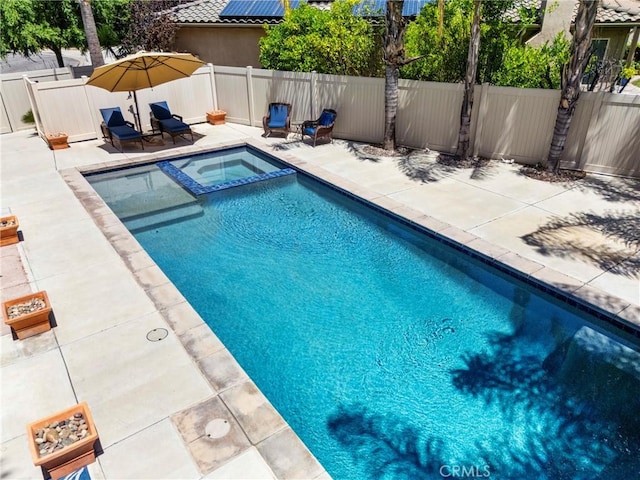 35616 Suzette Ct, Winchester, CA 92596 - view of pool featuring a patio, a fenced backyard, and a pool with connected hot tub