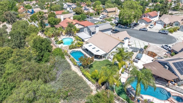 22206 Claibourne Ln, Saugus, CA 91350 - aerial perspective of suburban area featuring a pool area