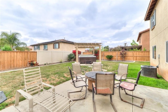 28926 Lavatera Ave, Murrieta, CA 92563 - view of patio featuring a hot tub, outdoor dining space, and cooling unit