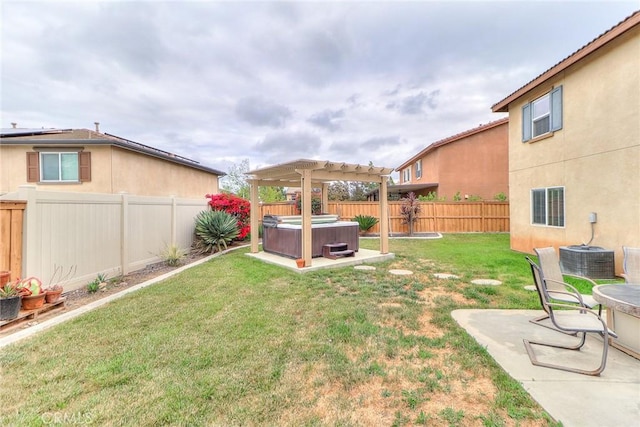 28926 Lavatera Ave, Murrieta, CA 92563 - view of yard featuring a hot tub, a patio area, a pergola, and central AC