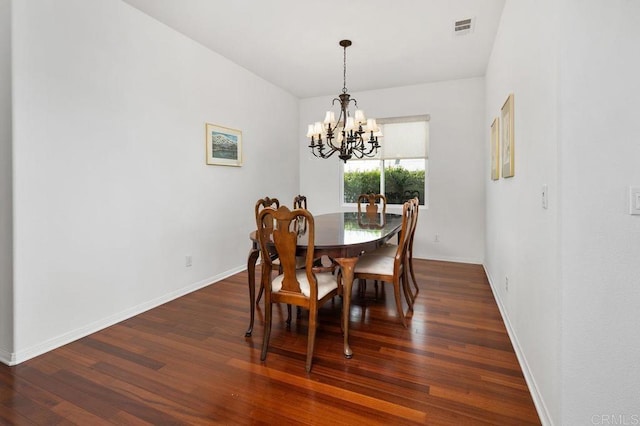 4729 Crater Rim Rd, Carlsbad, CA 92010 - dining space with a chandelier, dark wood-type flooring, and baseboards