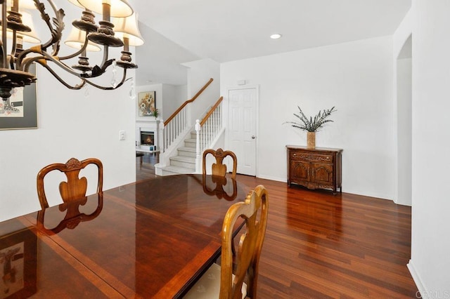 4729 Crater Rim Rd, Carlsbad, CA 92010 - dining area featuring wood finished floors, stairs, recessed lighting, and a chandelier