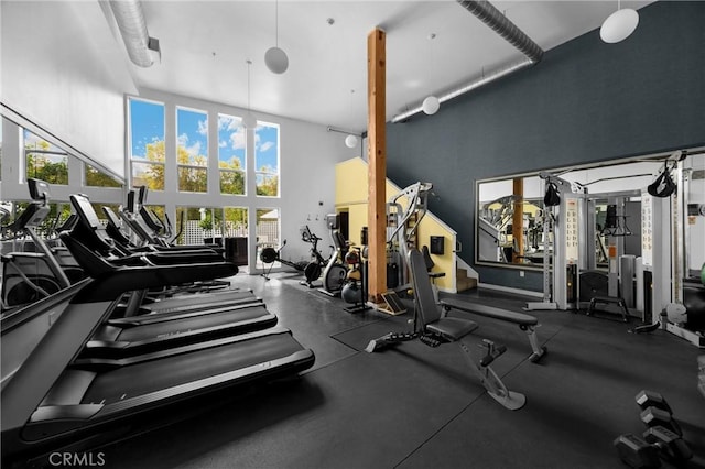 4215 Glencoe Ave Unit 103, Marina Del Rey, CA 90292 - gym featuring a high ceiling and plenty of natural light
