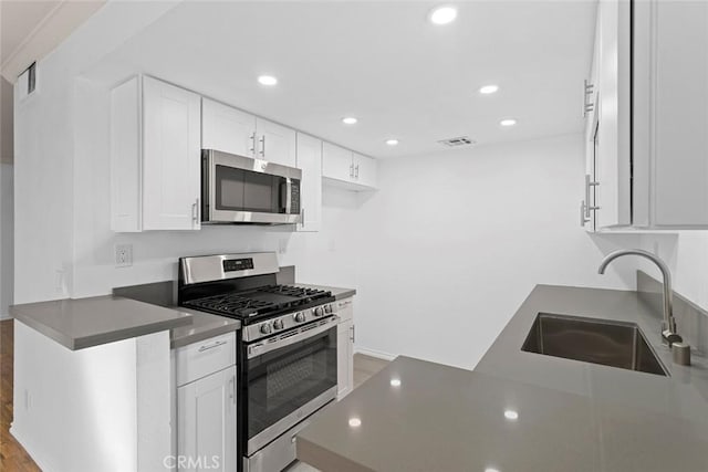 4511 Murietta Ave Unit 8, Sherman Oaks, CA 91423 - kitchen featuring stainless steel appliances, a sink, recessed lighting, white cabinets, and dark countertops
