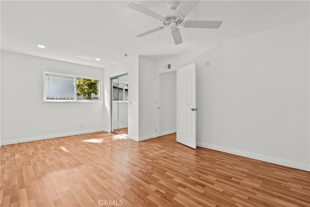 6172 Dalecrest Ave, Woodland Hills, CA 91367 - empty room with light wood-type flooring, a ceiling fan, recessed lighting, and baseboards