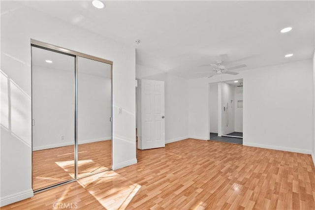 6172 Dalecrest Ave, Woodland Hills, CA 91367 - unfurnished bedroom featuring light wood-style floors, recessed lighting, baseboards, a closet, and ceiling fan